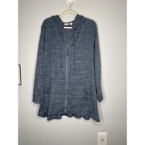 LOGO Lori Goldstein Jacket Womens 3X Blue Heather Sweater Hoodie Tunic Pockets